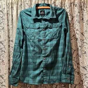 PRANA Teal Plaid Shirt Size Small